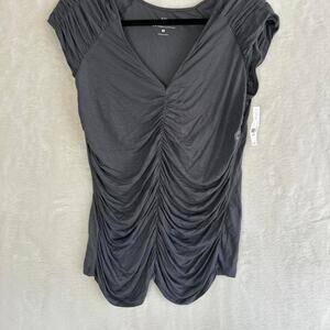 New York and company Grey ruched top with V-neck and short sleeves NWT. Size: M